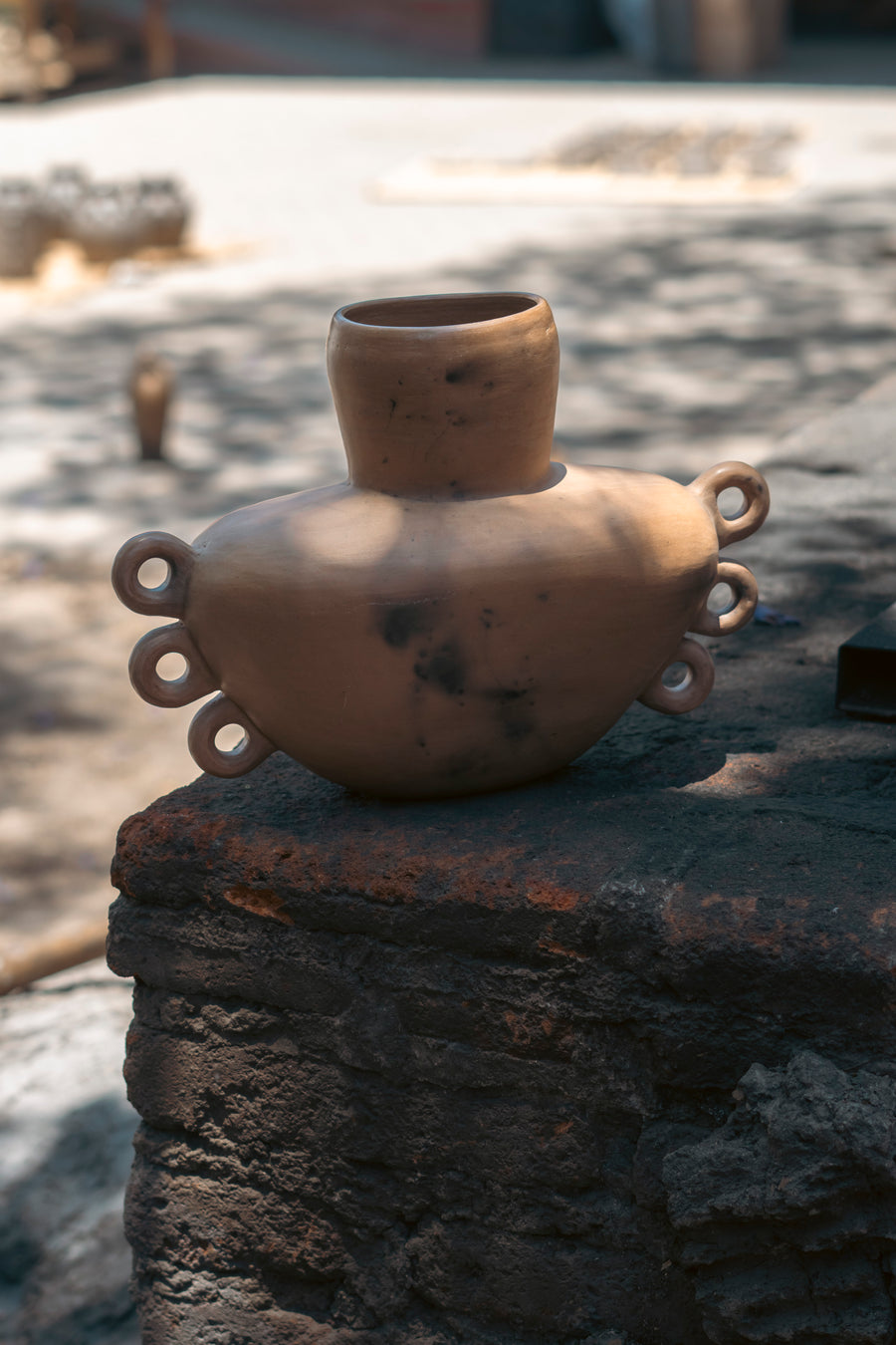 Handcrafted barro clay vase vessel from Oaxaca Mexico