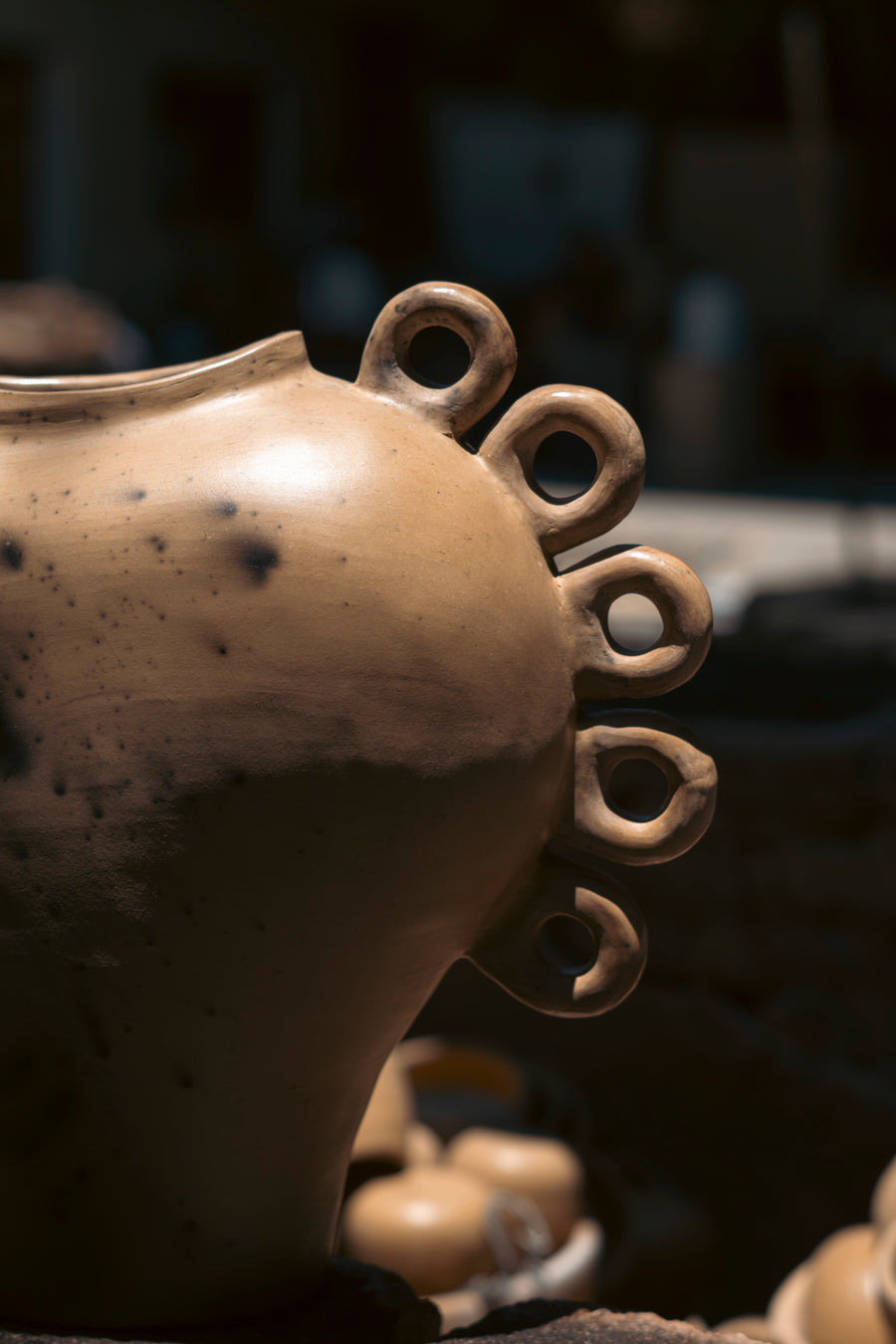 Handcrafted barro clay vase vessel from Oaxaca Mexico