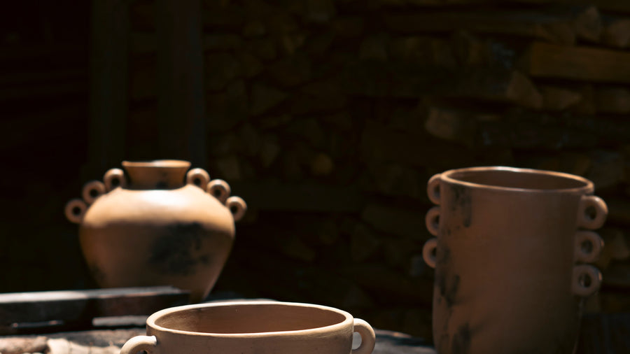 Handcrafted barro clay vase vessel from Oaxaca Mexico