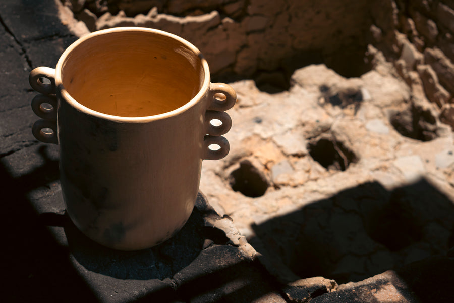 Handcrafted barro clay vase vessel from Oaxaca Mexico